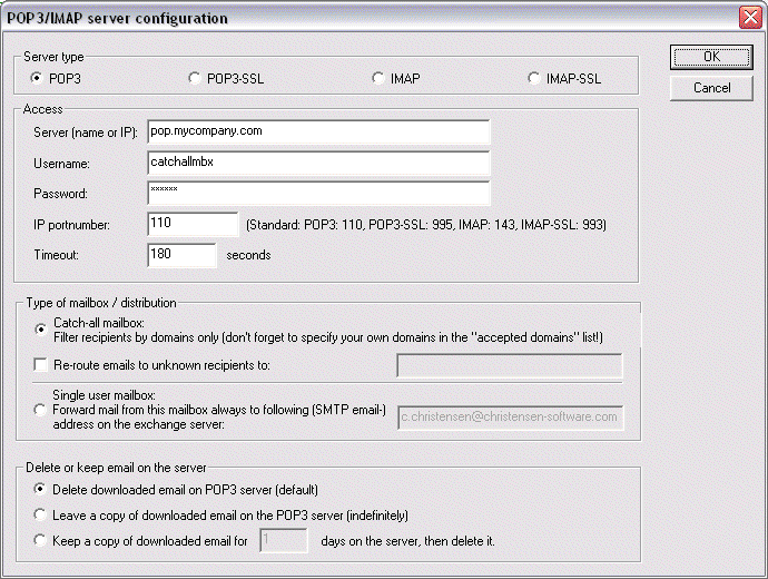 POPcon PRO POP3/IMAP account configuration settings screenshot - click for full size